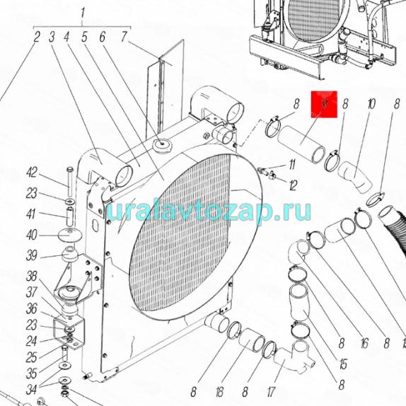 63674Р-1303030 Патрубок радиатора Урал верхний (двиг. ЯМЗ-536, 54х65, L=160 мм) (резина)